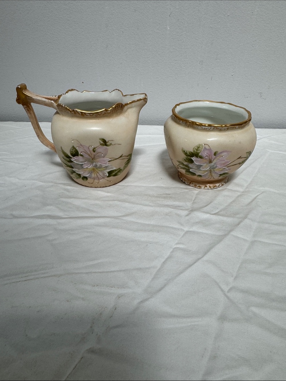 Vintage T&V Limoges France Hand Painted Pink Floral Gold Gilded Porcelain Sugar